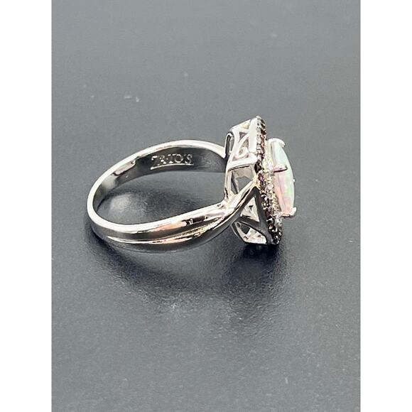 Zatos 925 Sterling Silver Cushion Cut 8mm Lab Opal Smoky Quartz Halo Ring Sz 7 - Picture 9 of 10